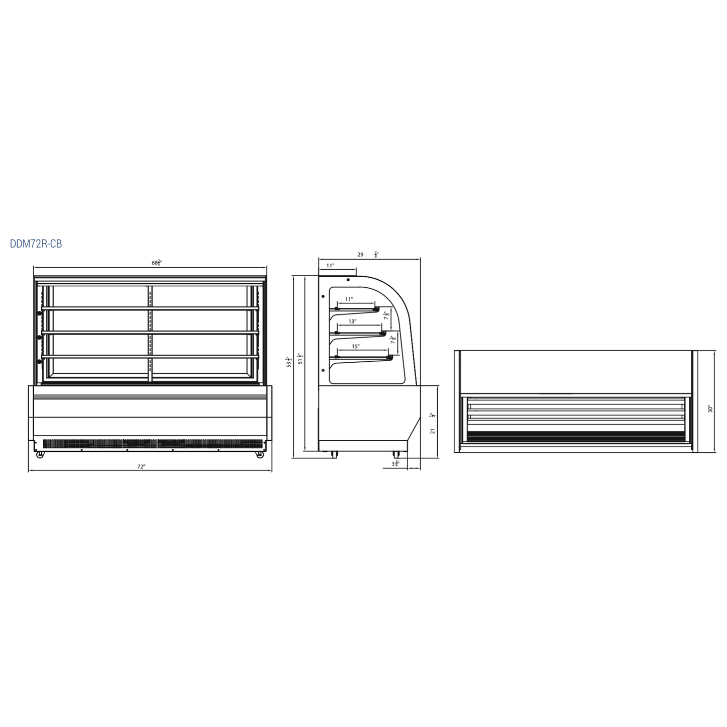 DDM72R-CB Curved Glass 72" Cake Showcase