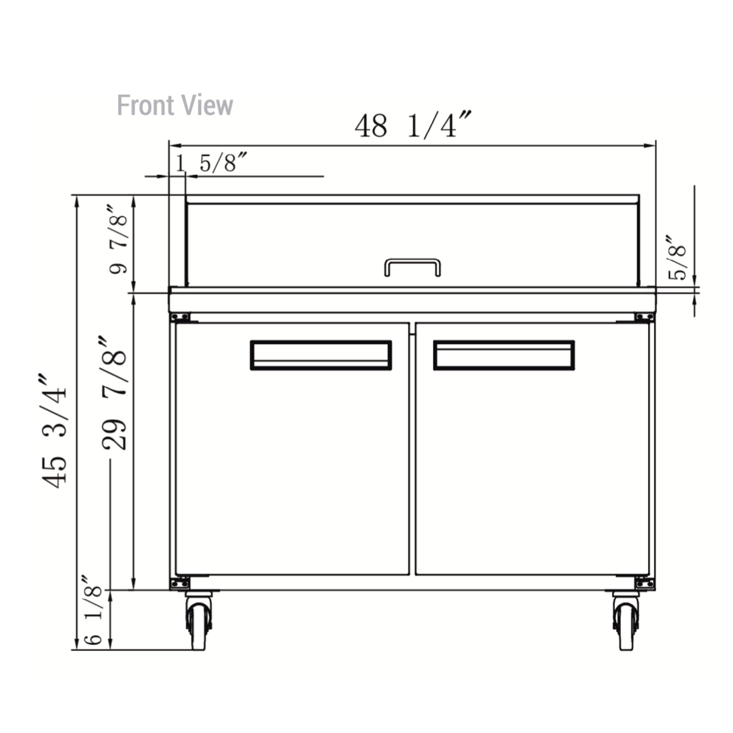 DSP48-18M-S2 2-Door Commercial Food Prep Table Refrigerator in Stainless Steel with Mega Top