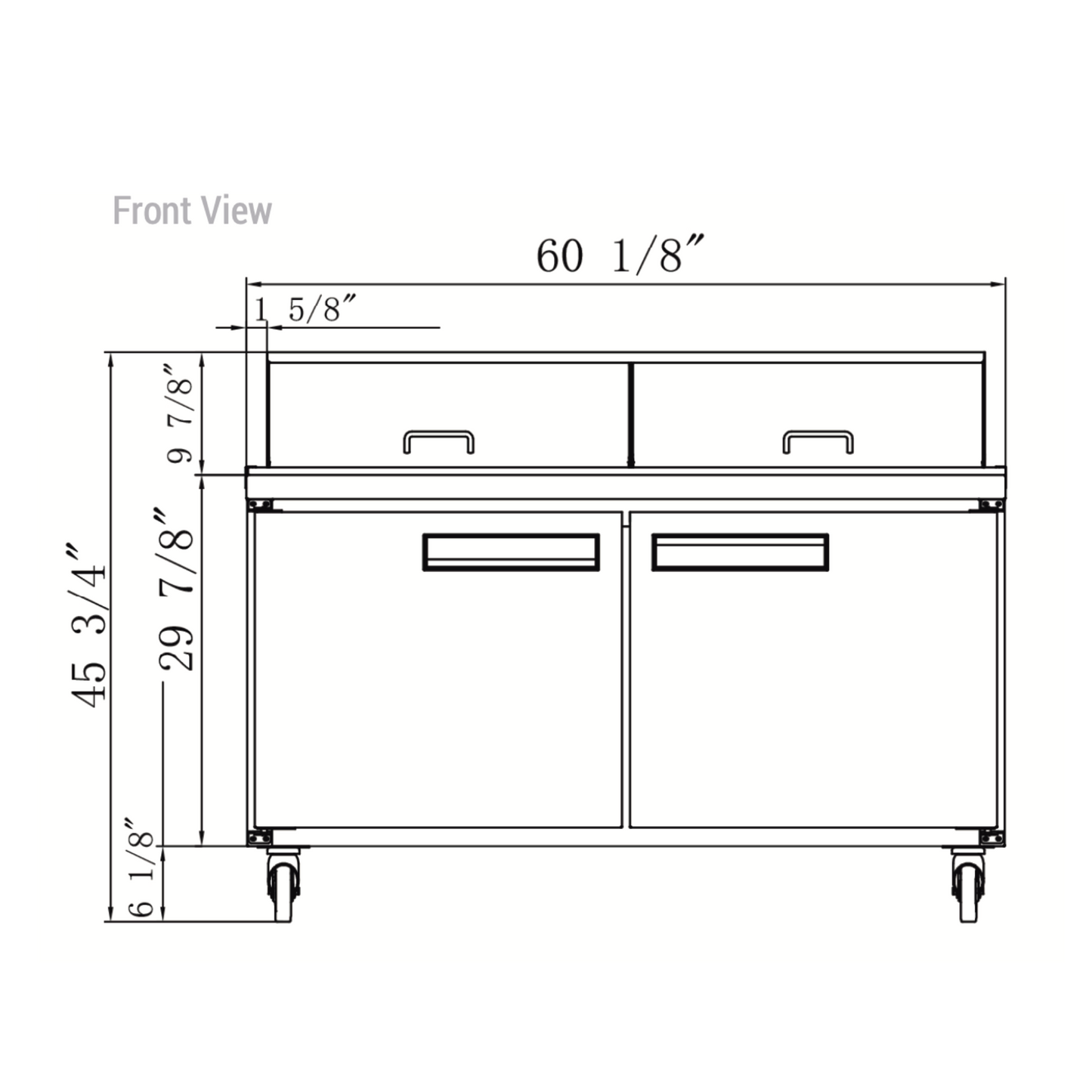 DSP60-24M-S2 2-Door Commercial Food Prep Table Refrigerator in Stainless Steel with Mega Top