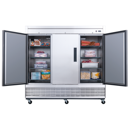 D83F 3-Door Commercial Reach In Freezer in Stainless Steel