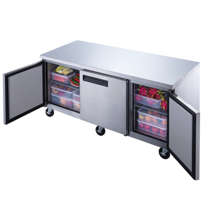 DUC72F 3-Door Undercounter Commercial Freezer in Stainless Steel