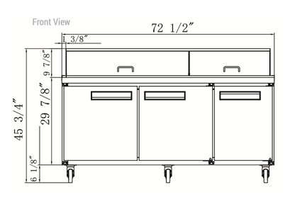 DSP72-30M-S3 3-Door Commercial Food Prep Table Refrigerator in Stainless Steel with Mega Top