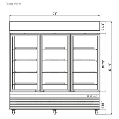 Triple door freezer merchandiser