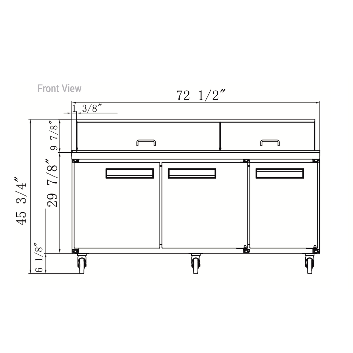 DSP72-18-S3 3-Door Commercial Food Prep Station Table Refrigerator in Stainless Steel